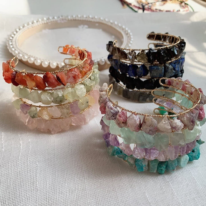 Bracelet enroulé en fil de fer avec perles de gravier en cristal naturel Olivenorma