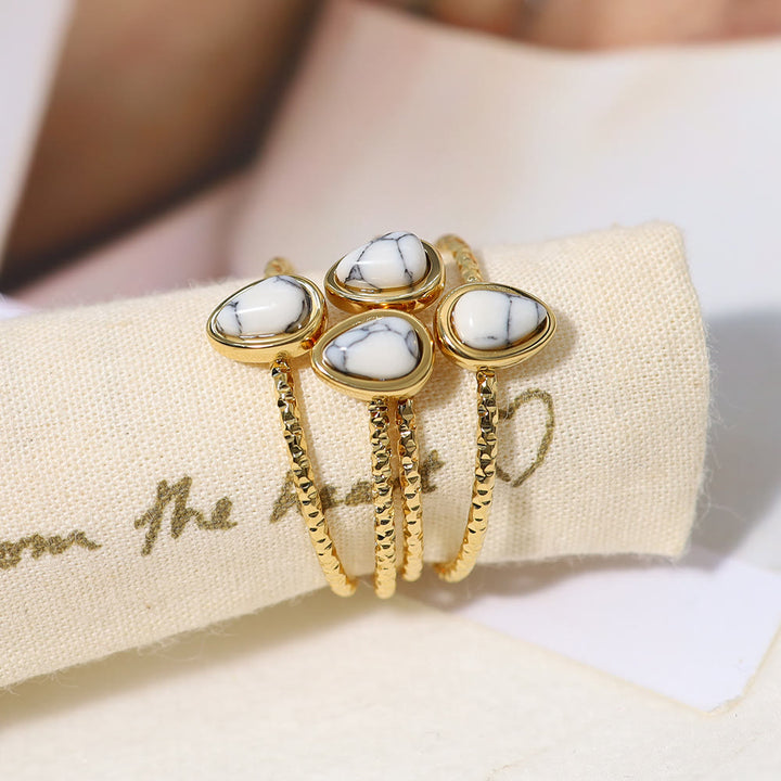 Bague en acier titane 18 carats avec pierre naturelle et goutte d'eau Olivenorma