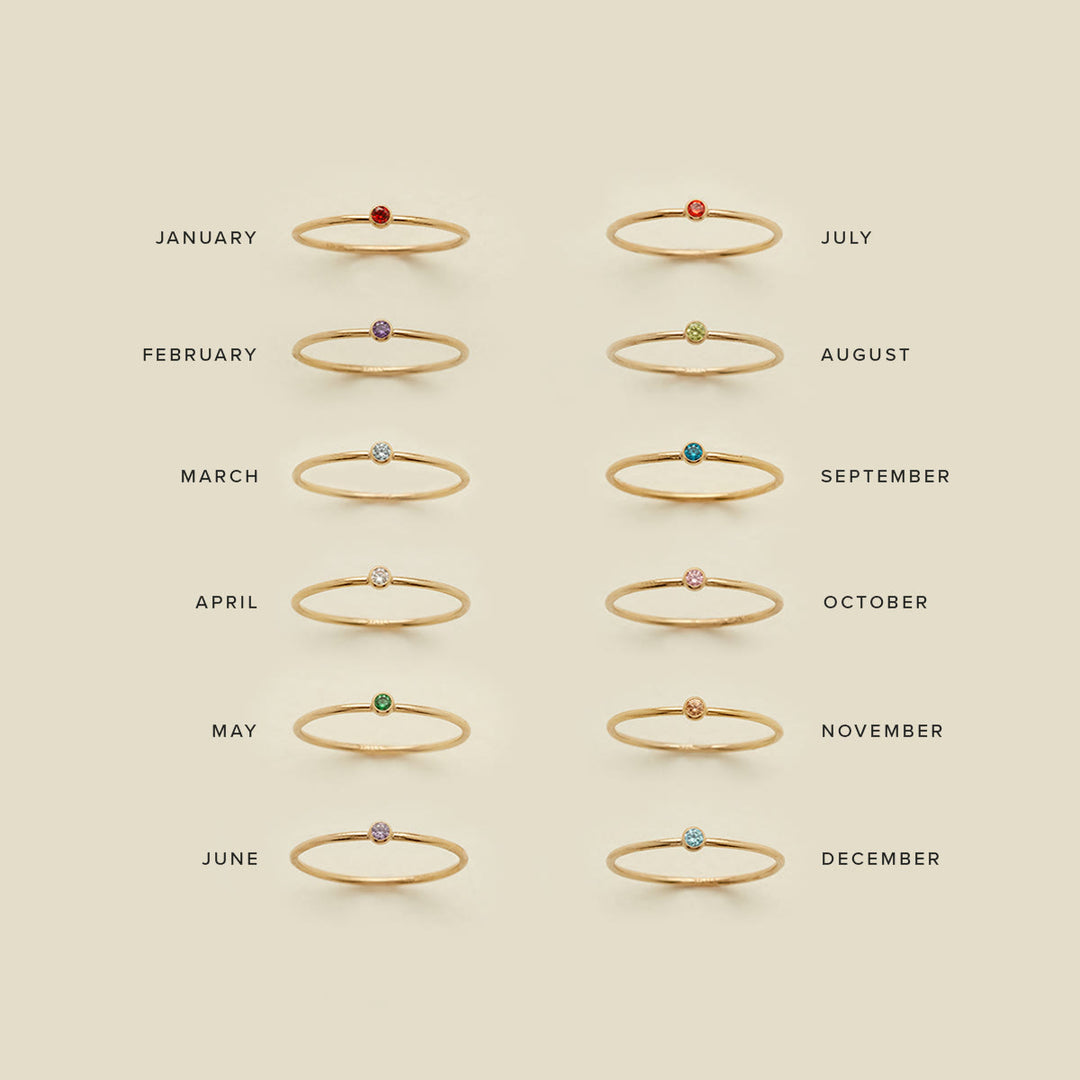 Bague fine de naissance Olivenorma avec pierre de naissance pour 12 mois