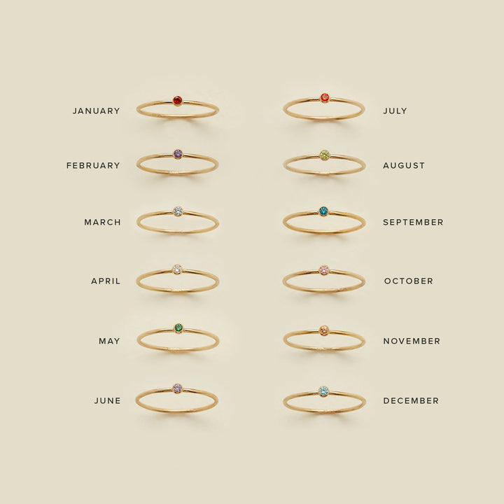 Bague fine de naissance Olivenorma avec pierre de naissance pour 12 mois