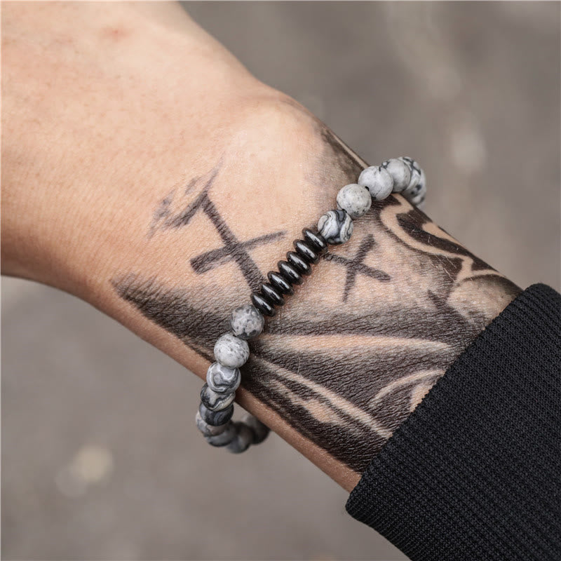 Bracelet homme en perles de pierre naturelle Olivenorma de 6 mm