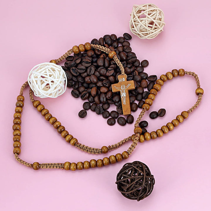 Collier chapelet en perles de bois avec croix Olivenorma