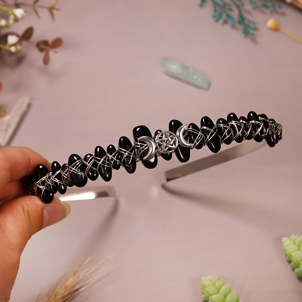 Couronne en cristal tissée en forme d'étoile de lune et de gravier naturel Olivenorma