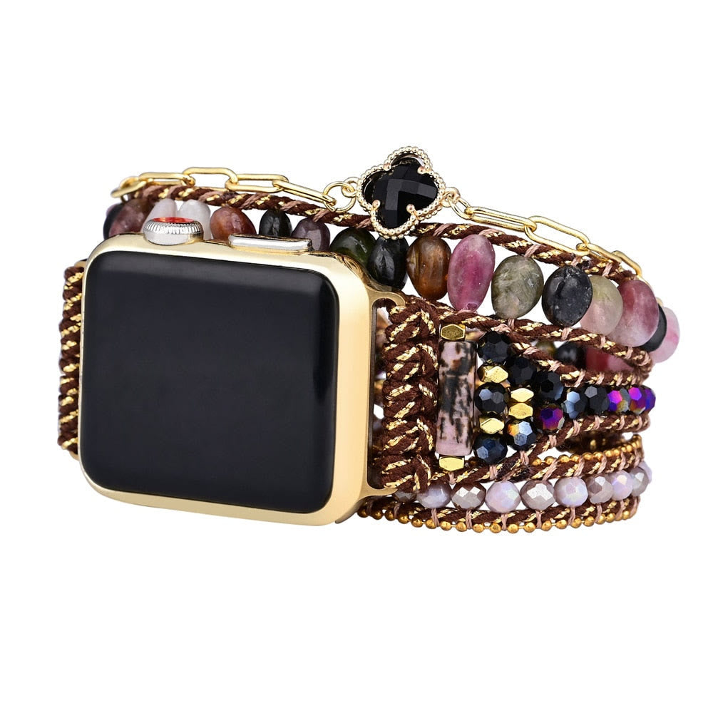 Bracelet enveloppant pour Apple Watch en obsidienne à quartz fraise Olivenorma