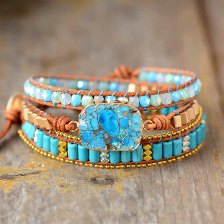 Bracelet enroulé à trois couches en turquoise naturelle Olivenorma