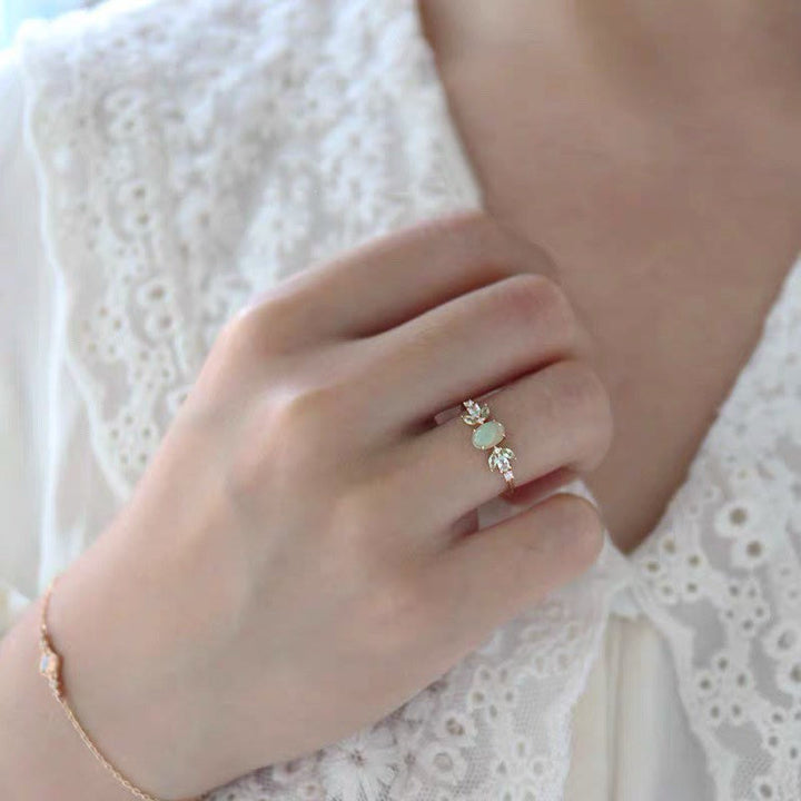 Bague en or avec feuille d'opale délicate et zircone Olivenorma