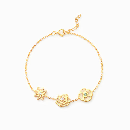 Bracelet avec pierres de naissance et fleurs de naissance Olivenorma 1-8