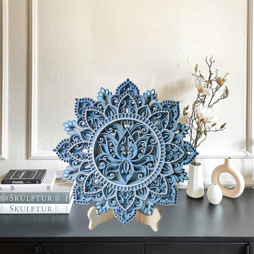 Peinture murale 3D Mandala Lotus Bleu Olivenorma