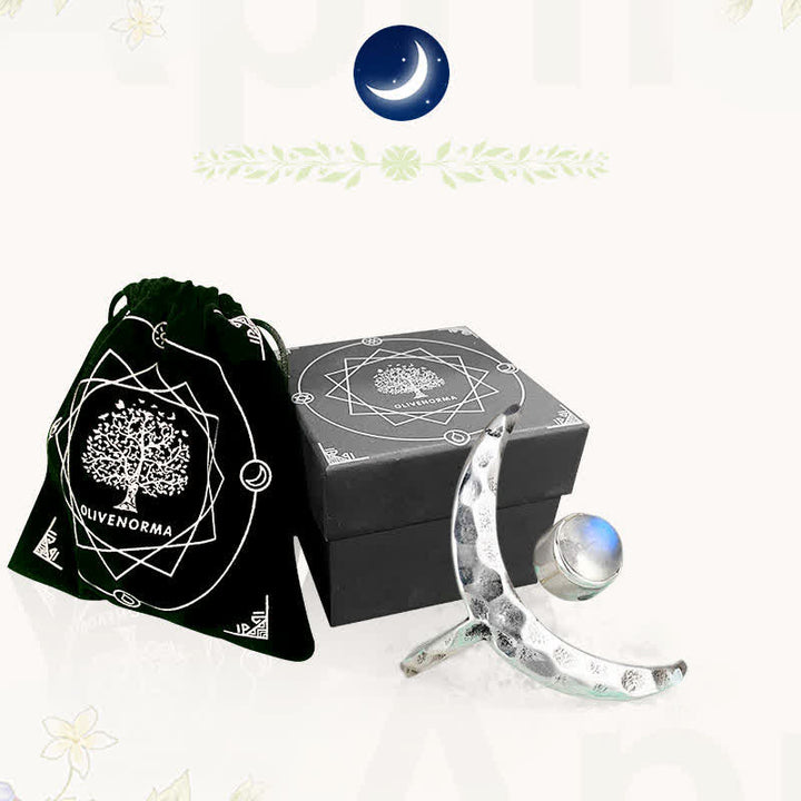 Bague Croissant de Lune en Pierre de Lune Olivenorma