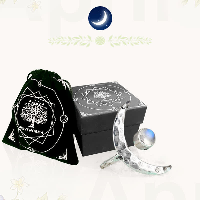 Bague Croissant de Lune en Pierre de Lune Olivenorma