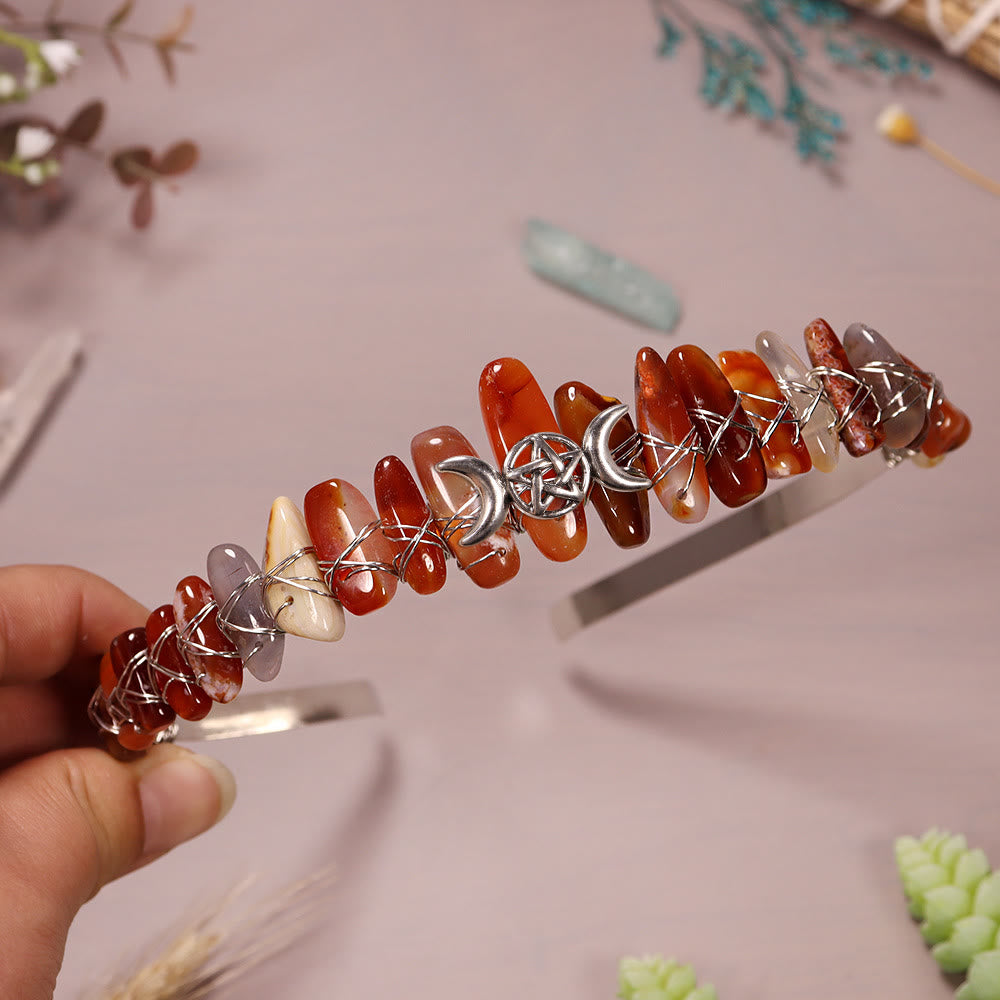 Couronne en cristal tissée en forme d'étoile de lune et de gravier naturel Olivenorma