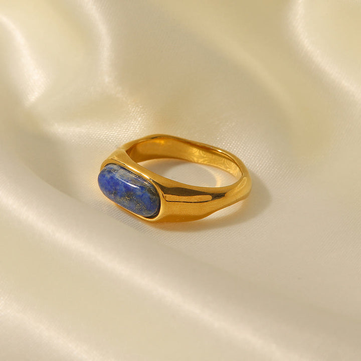 Bague en pierre naturelle ovale couleur ou Olivenorma