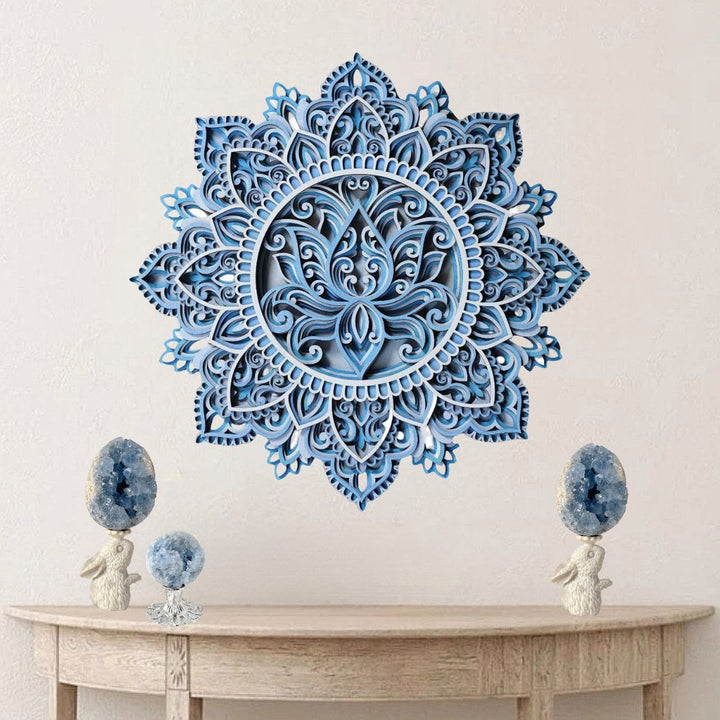 Peinture murale 3D Mandala Lotus Bleu Olivenorma