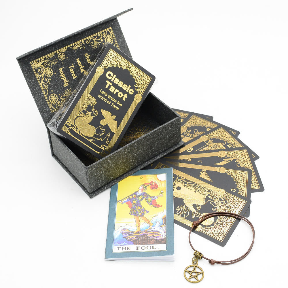 Cartes de jeu de tarot en feuille d'or noir bronzant Olivenorma