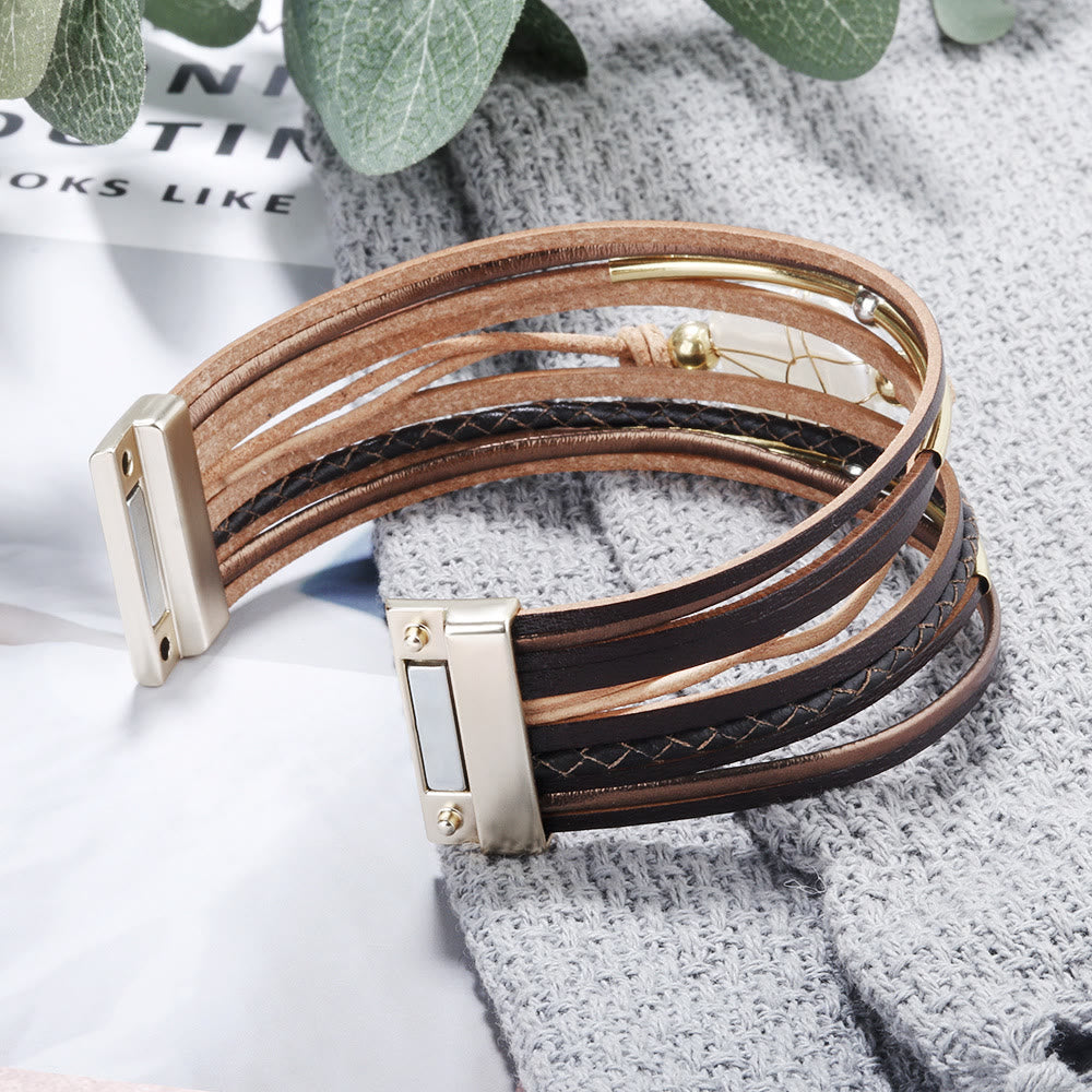 Bracelet en cuir tressé avec perles d'eau douce naturelles Olivenorma