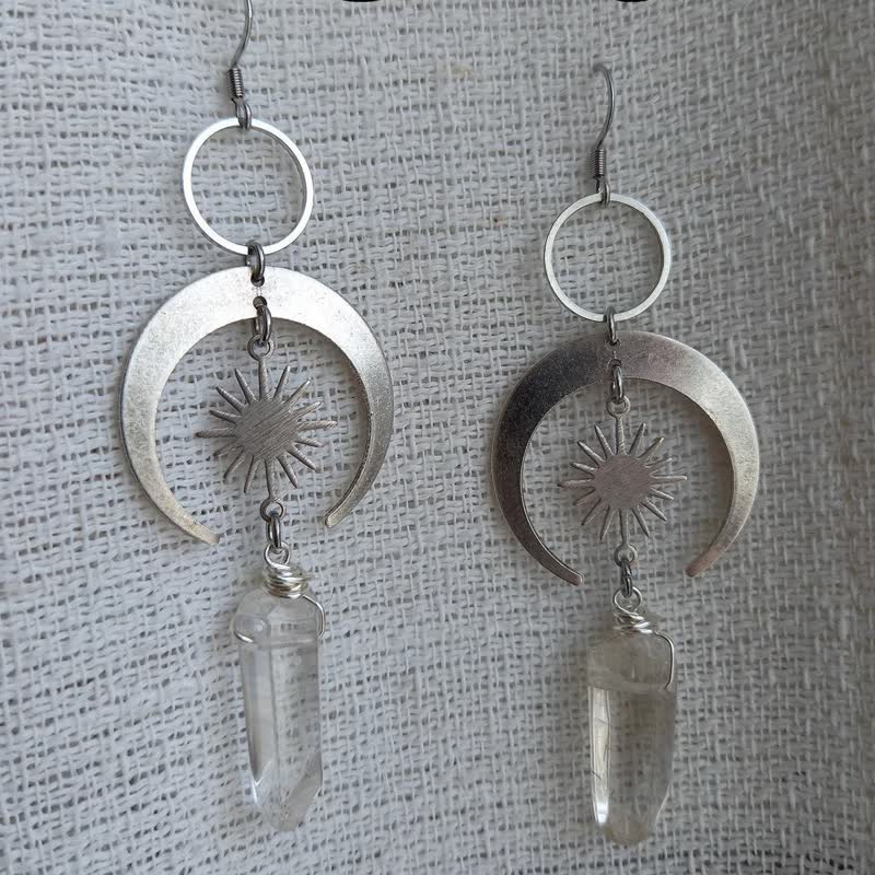 Boucles d'oreilles croissant de lune et soleil en cristal transparent Olivenorma