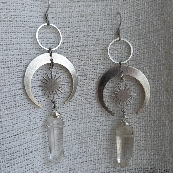 Boucles d'oreilles croissant de lune et soleil en cristal transparent Olivenorma
