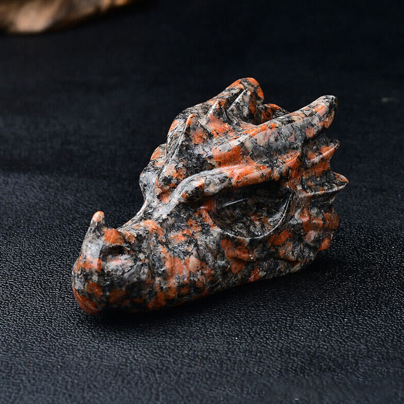 Décoration en pierre précieuse de crâne de dragon de 3,2 pouces Olivenorma