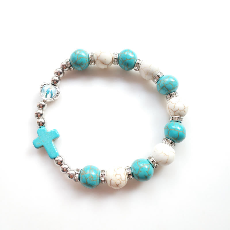 Bracelet Croix Perles Turquoise Blanches Turquoise Olivenorma