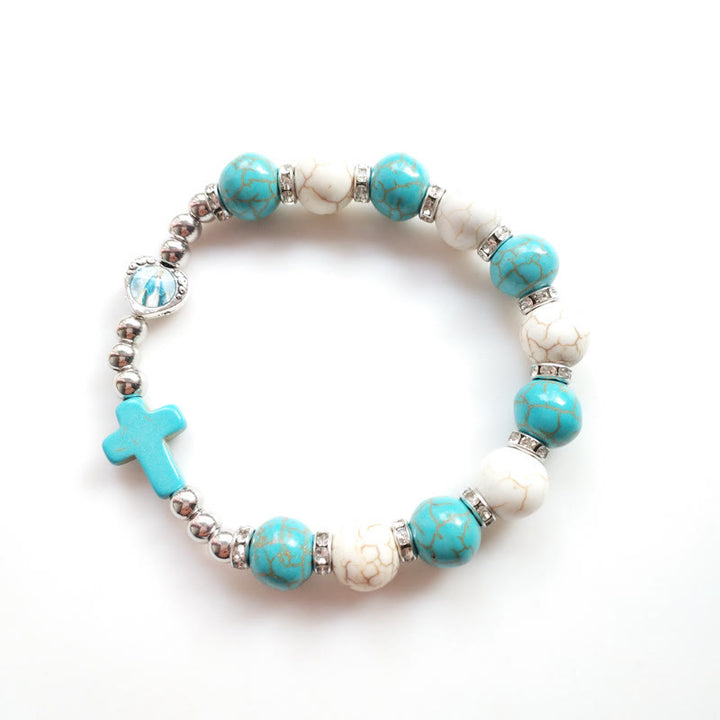 Bracelet Croix Perles Turquoise Blanches Turquoise Olivenorma