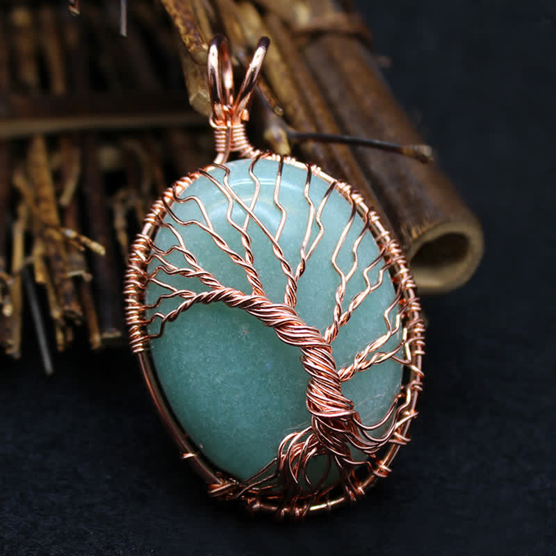 Collier ovale en pierre précieuse arbre de vie œil de tigre Olivenorma