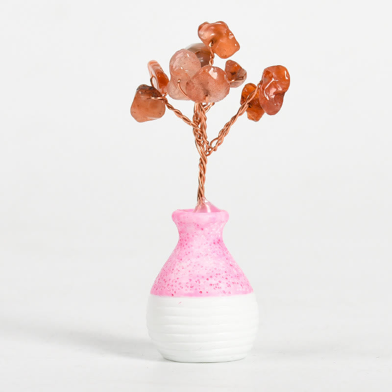 Vase en cristal rose avec arbre de vie et pierres précieuses décoratives Olivenorma