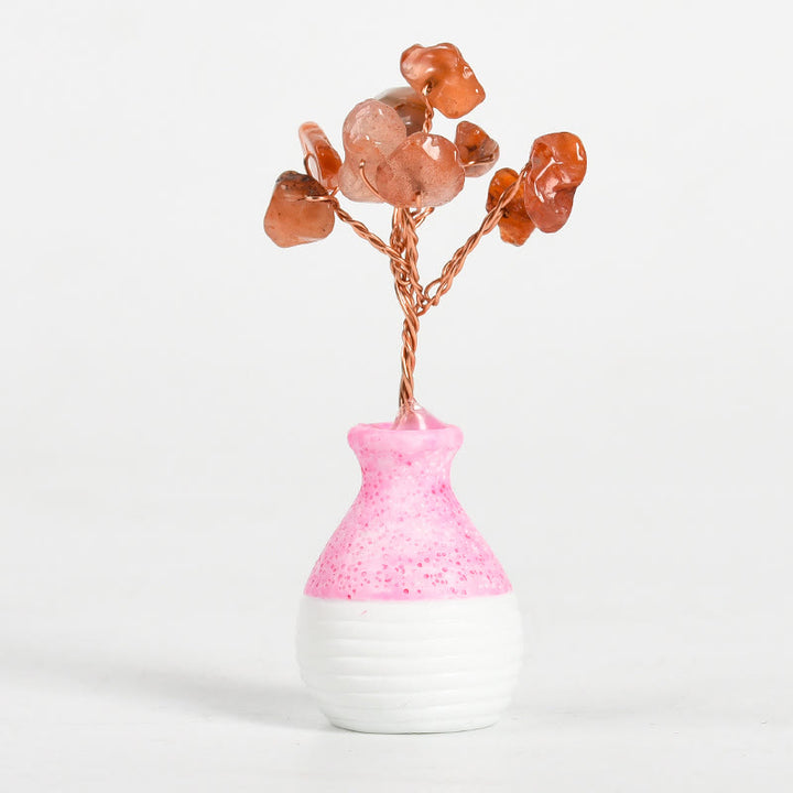 Vase en cristal rose avec arbre de vie et pierres précieuses décoratives Olivenorma