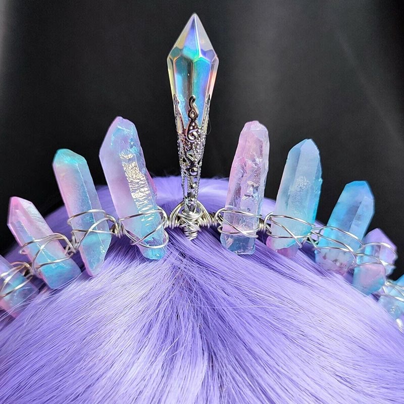 Couronne en quartz titane rose bleu Olivenorma avec pièce maîtresse en cristal