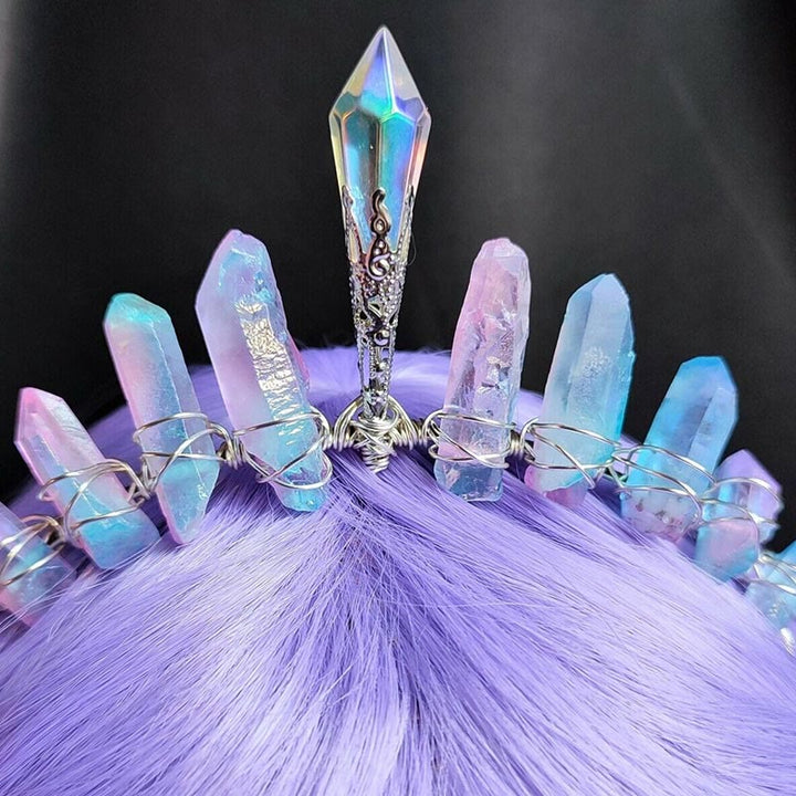 Couronne en quartz titane rose bleu Olivenorma avec pièce maîtresse en cristal