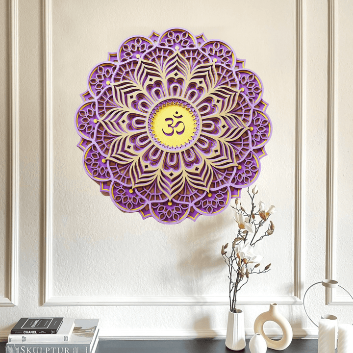 Décoration murale sculptée 3D Olivenorma violet rose Om Hamsa Chakra