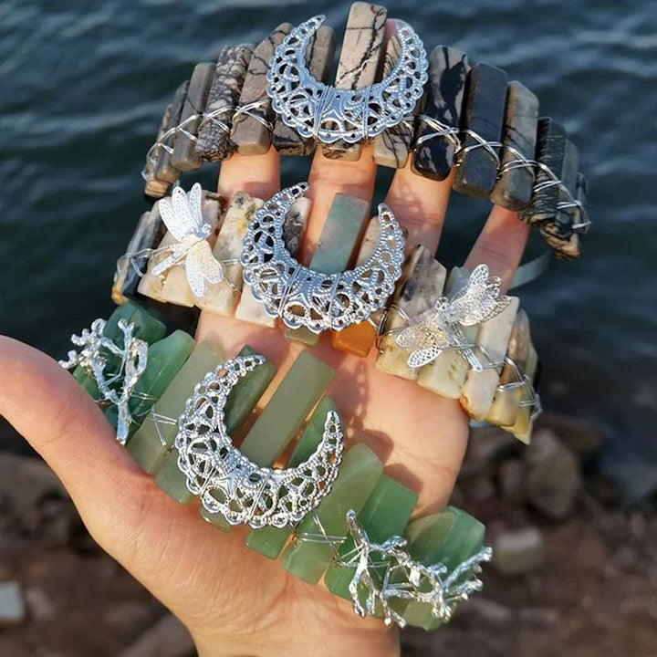 Couronne de mariée en cristal naturel avec libellule et lune Olivenorma