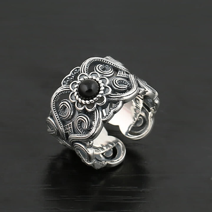 Bague ajustable à motif ethnique en onyx noir Olivenorma
