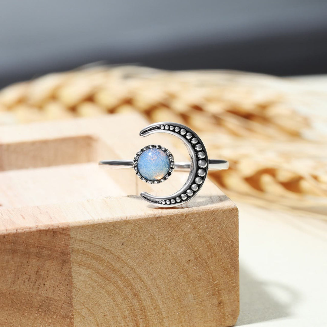 Bague ouverte en pierre de lune avec accessoire lune et soleil Olivenorma