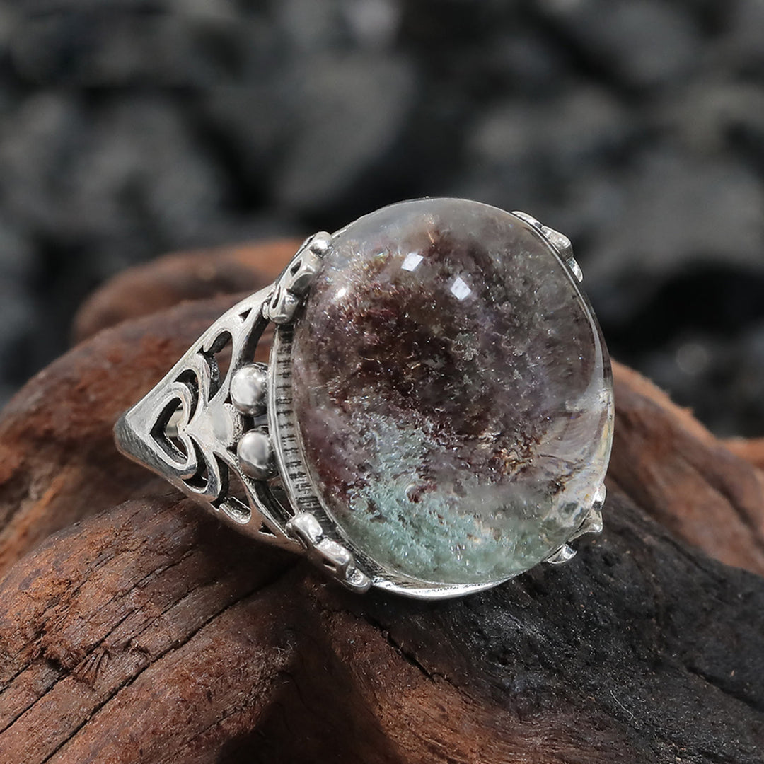 Bague en argent sterling avec araignée en quartz fantôme vert Olivenorma
