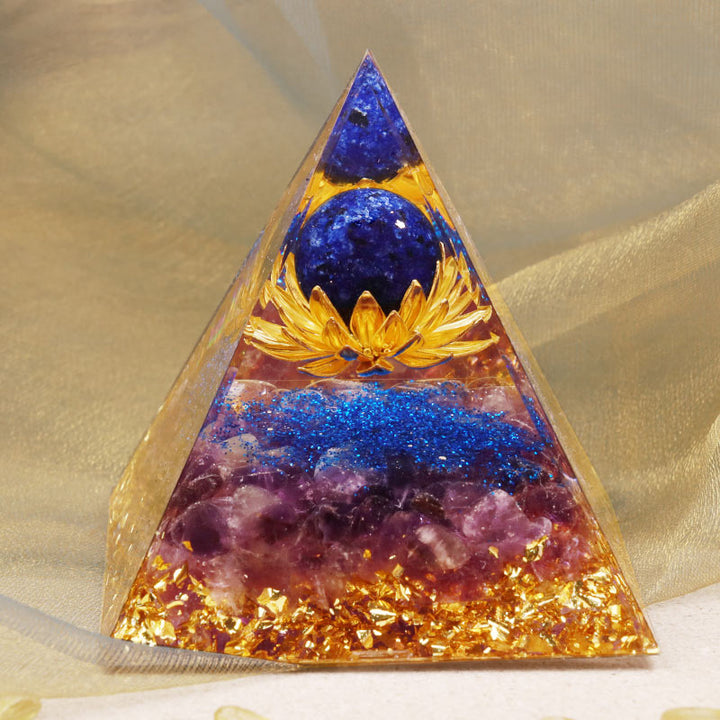 Olivenorma Améthyste Lapis Lazuli Symbole du Lotus Orgone Pyramide