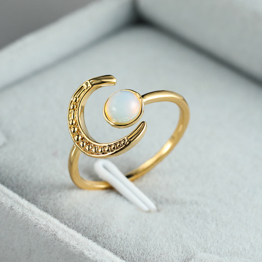 Bague ouverte en pierre de lune avec accessoire lune et soleil Olivenorma