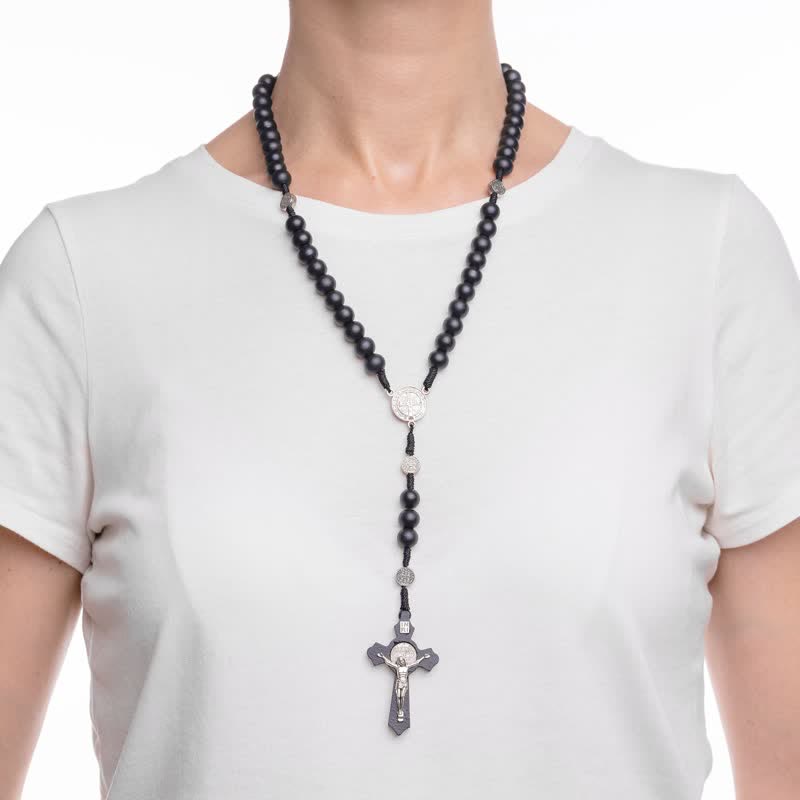 Collier chapelet en onyx noir avec croix Madonna Olivenorma