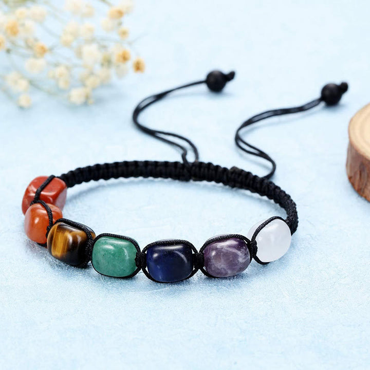Bracelet tressé pour homme avec perles en cristal et pierres précieuses des 7 chakras Olivenorma