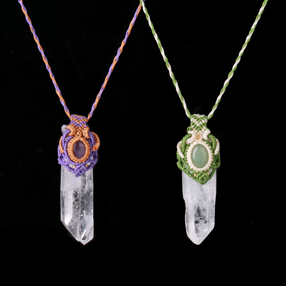 Collier pendentif en pierre naturelle tressée en quartz clair Olivenorma