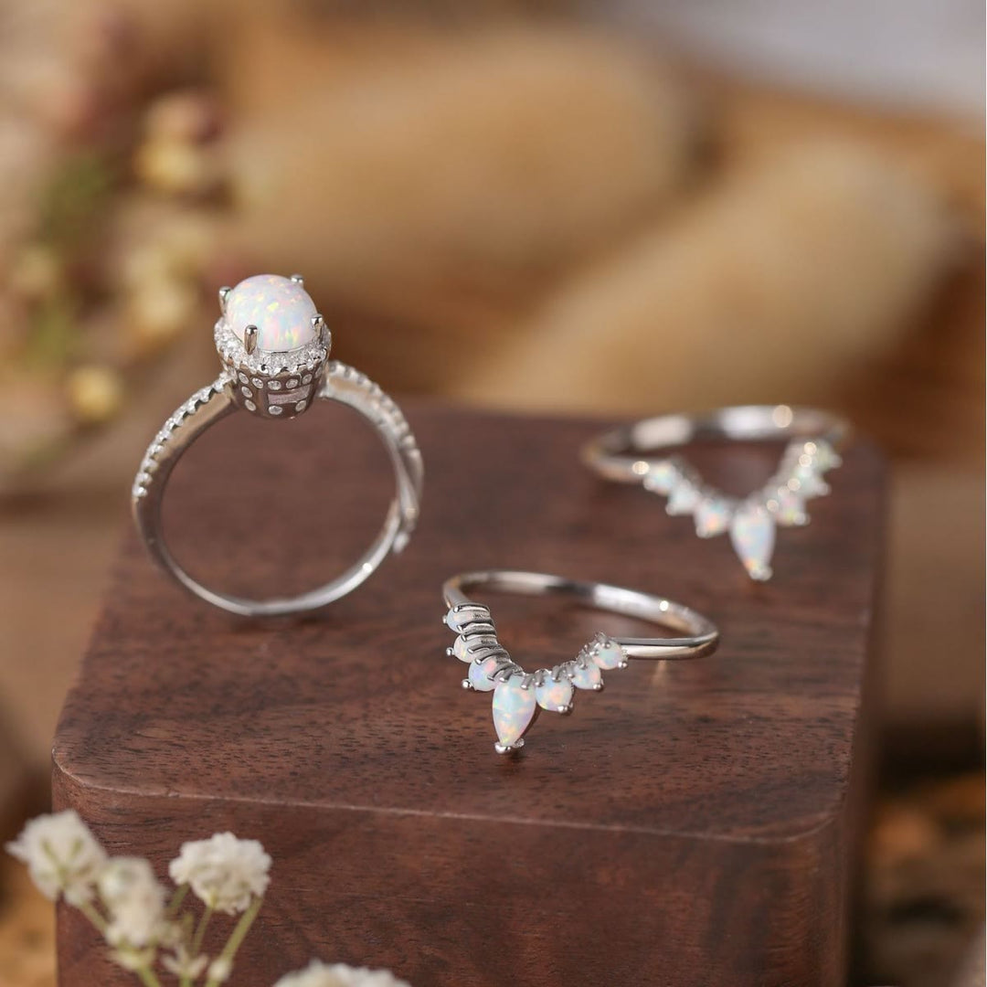 Bague multicouche en argent sterling S925 avec opale ovale Olivenorma