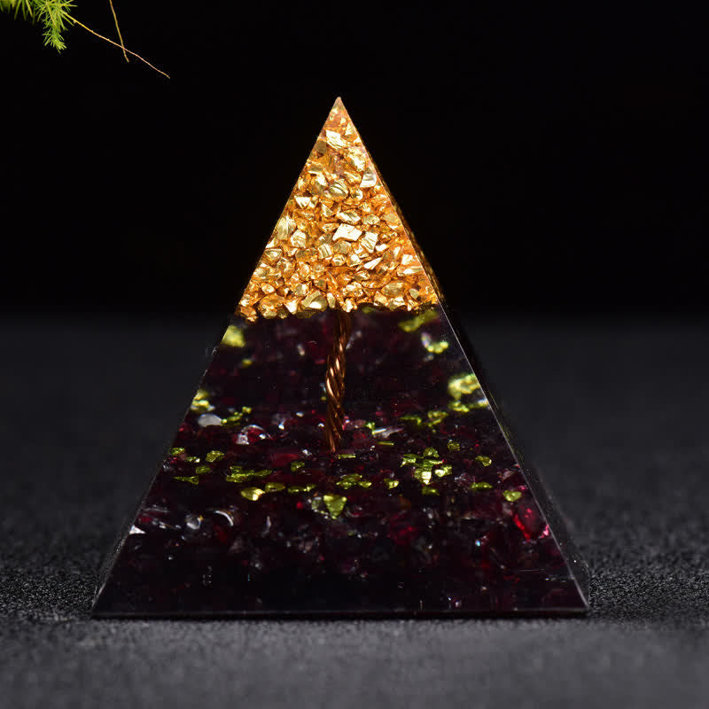 Granulés de métal grenat Olivenorma Pyramide d'orgone de l'arbre de vie