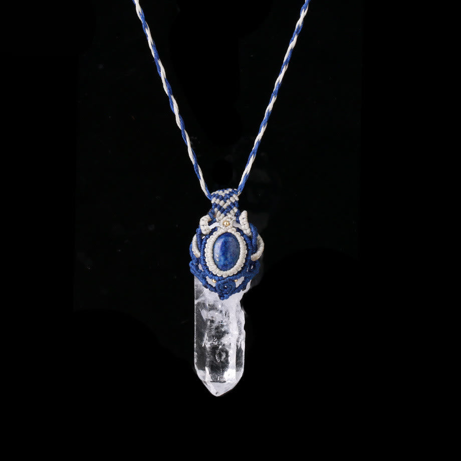 Collier pendentif en pierre naturelle tressée en quartz clair Olivenorma