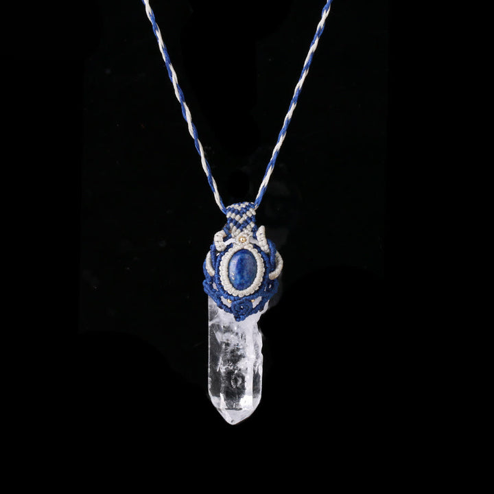Collier pendentif en pierre naturelle tressée en quartz clair Olivenorma