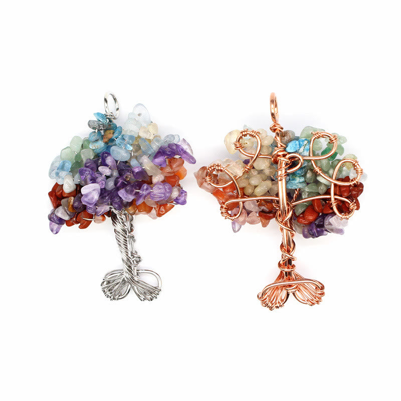 Collier pendentif arbre de vie chakra gravier cristal Olivenorma