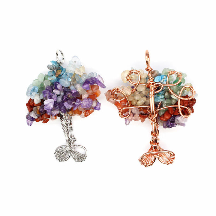 Collier pendentif arbre de vie chakra gravier cristal Olivenorma