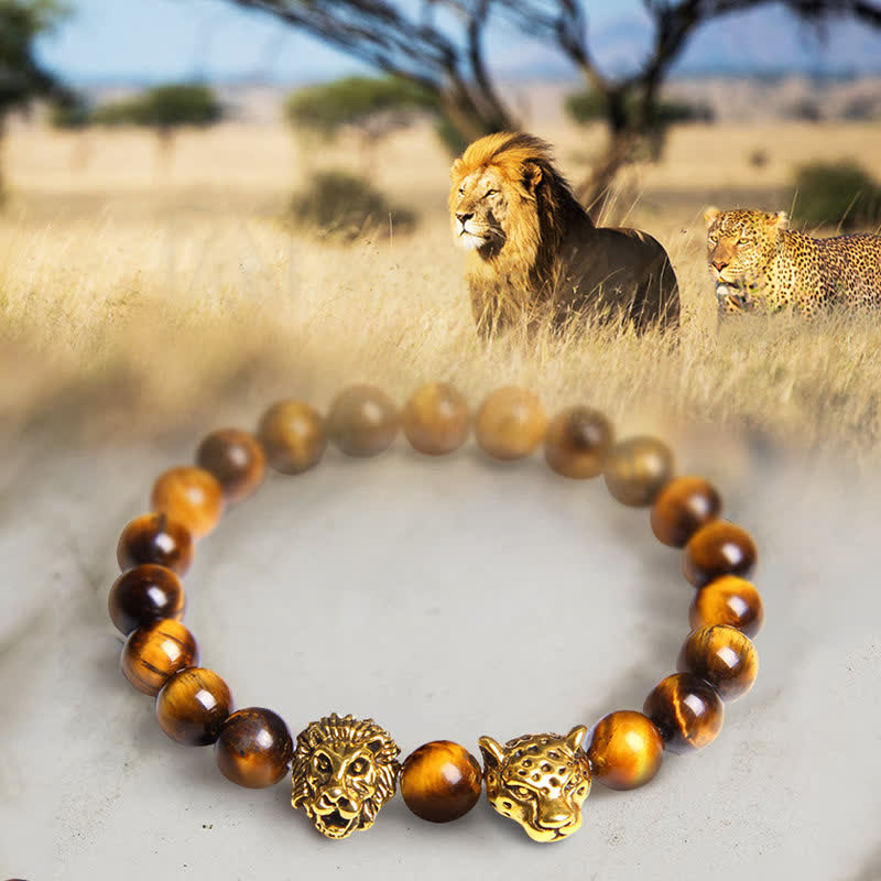 Bracelet de perles en œil de tigre et panthère de lion Olivenorma