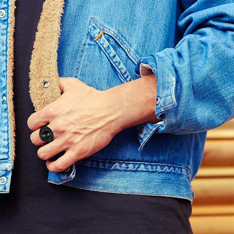 Bague homme rétro en pierre turquoise noire Olivenorma