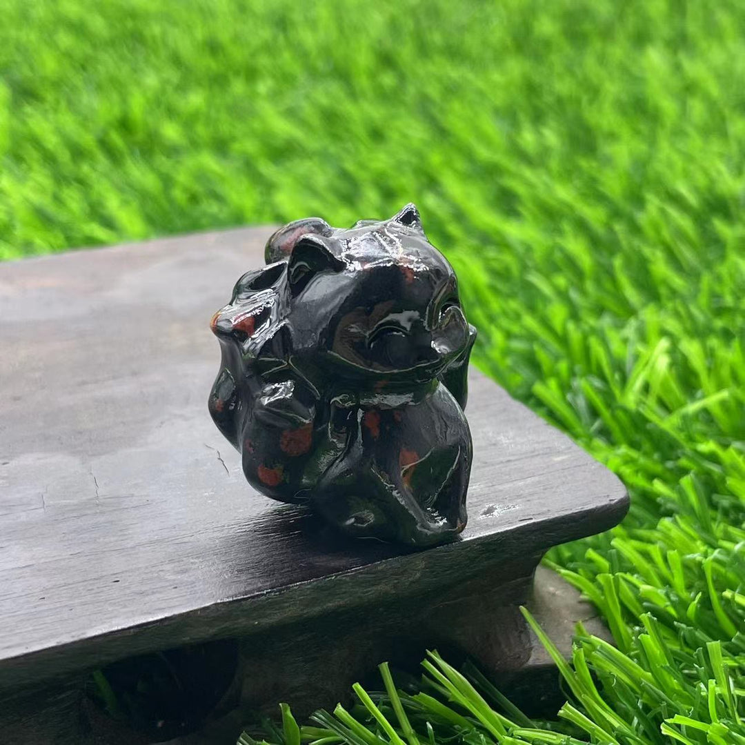 Décoration en pierre précieuse de renard à neuf queues en pierre naturelle Olivenorma de 3 cm