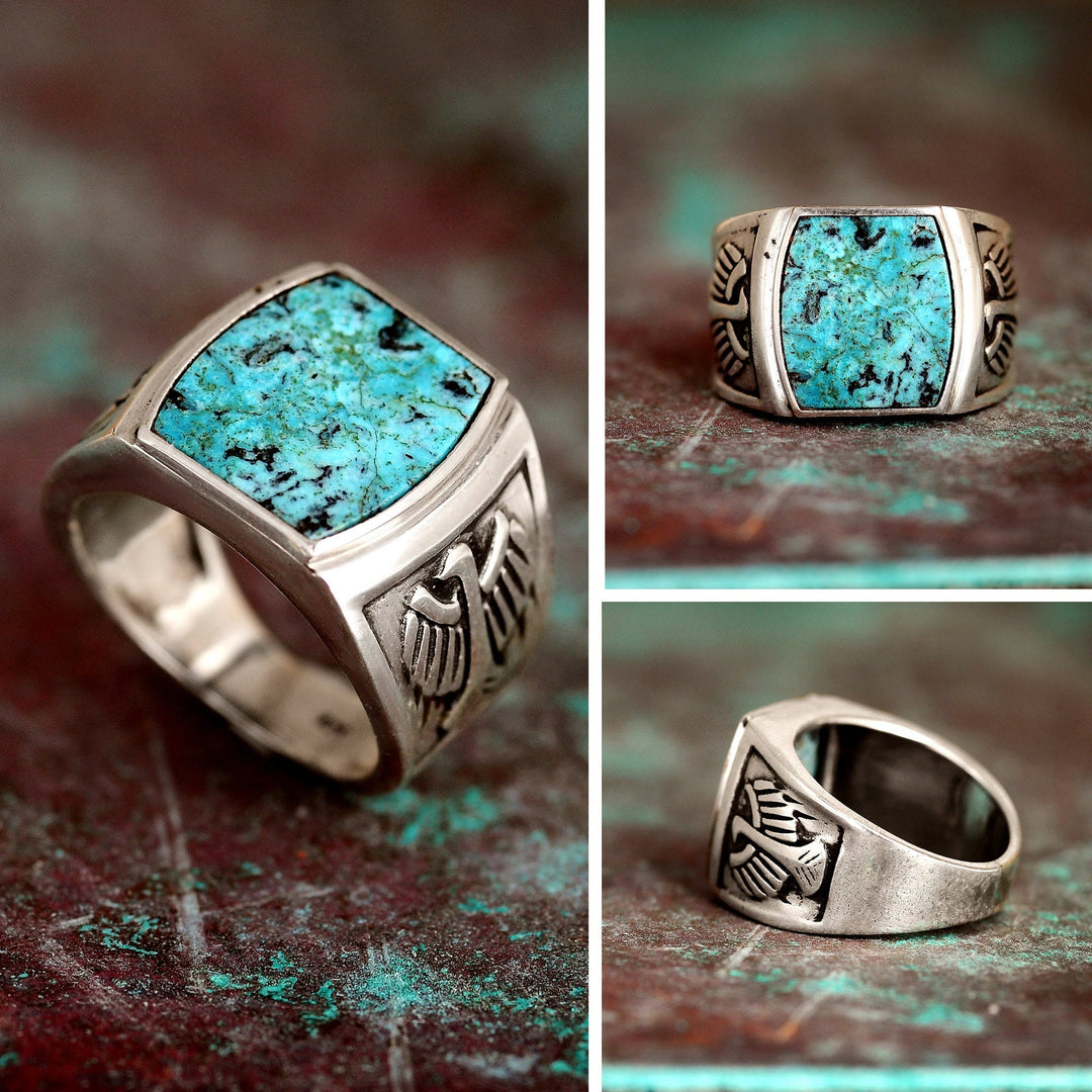 Bague homme aigle turquoise