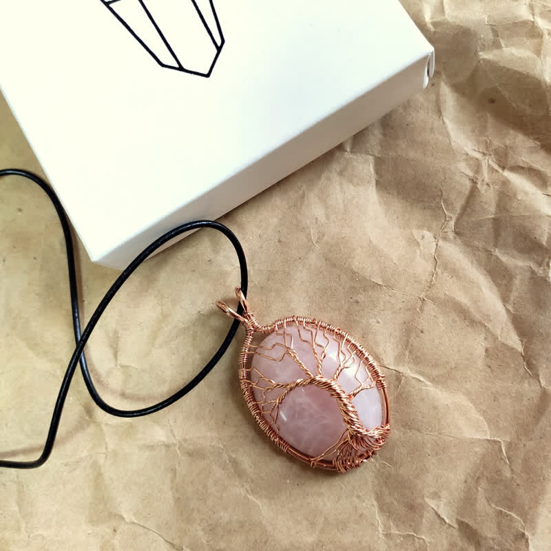 Collier ovale en pierre précieuse arbre de vie œil de tigre Olivenorma